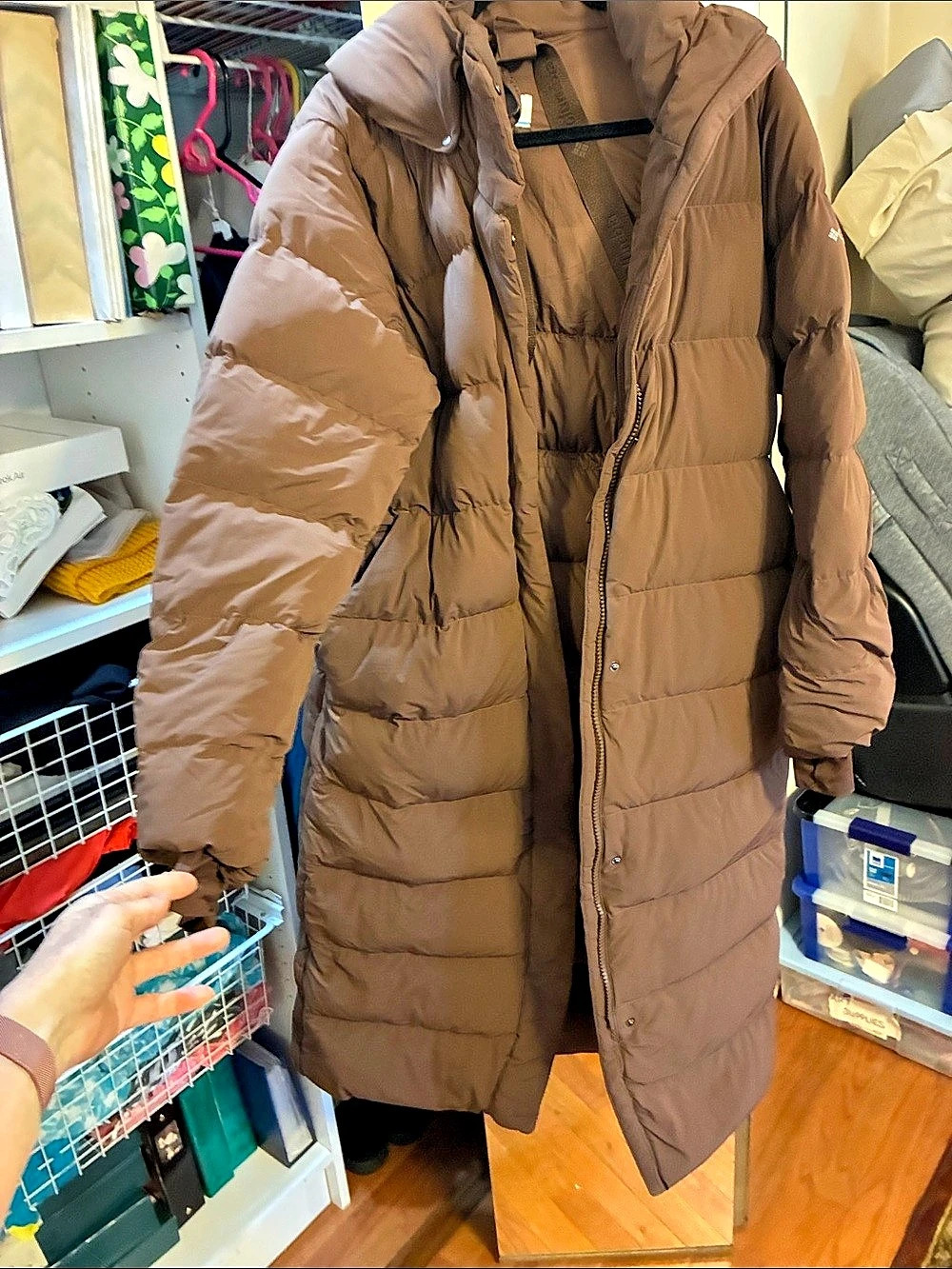 Columbia Amaze Puff Long Hooded Jacket Brown Puffer Coat Size Large